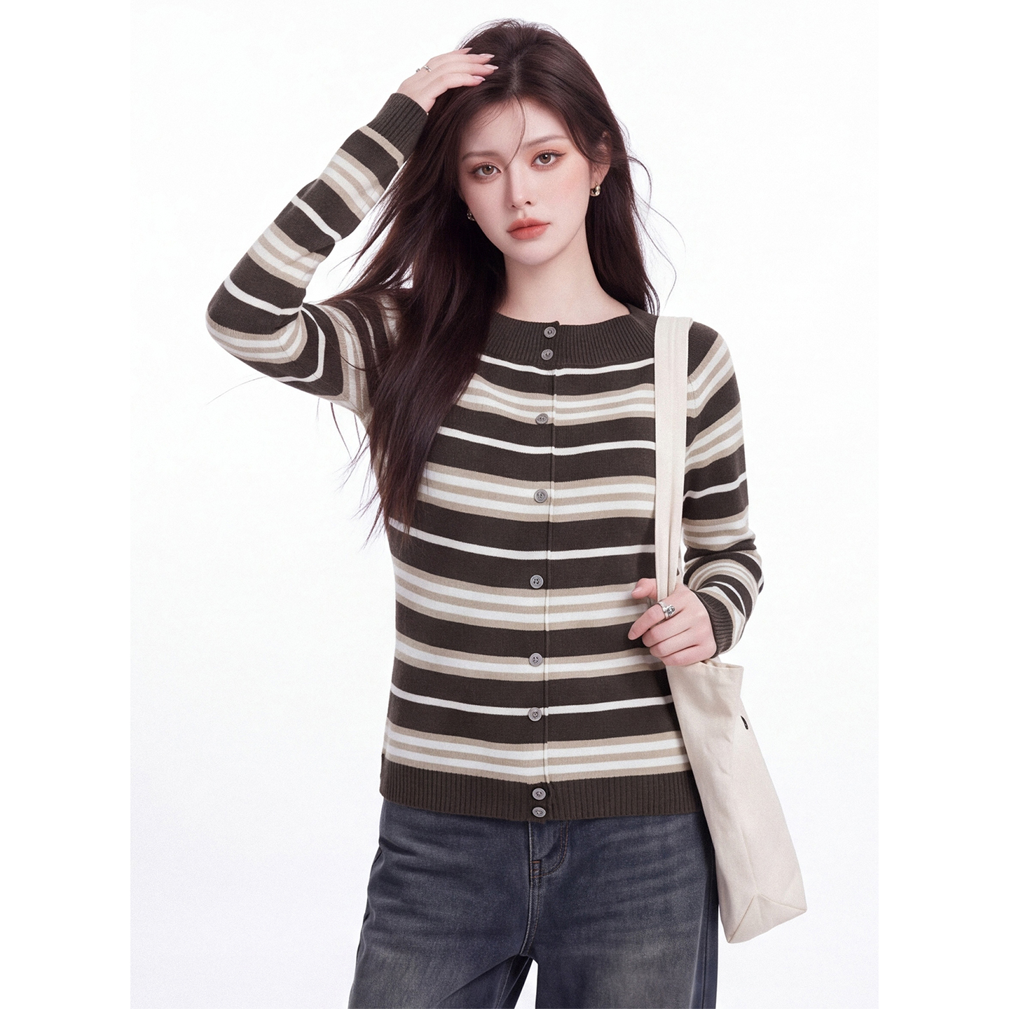 Women's Off-Shoulder Striped Knit Sweater Autumn 2026